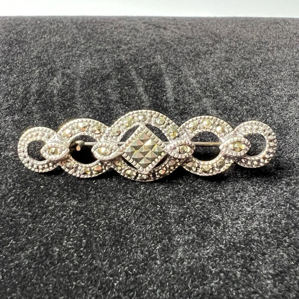 Vintage Marcasite Sterling Silver 925 Brooch Pin